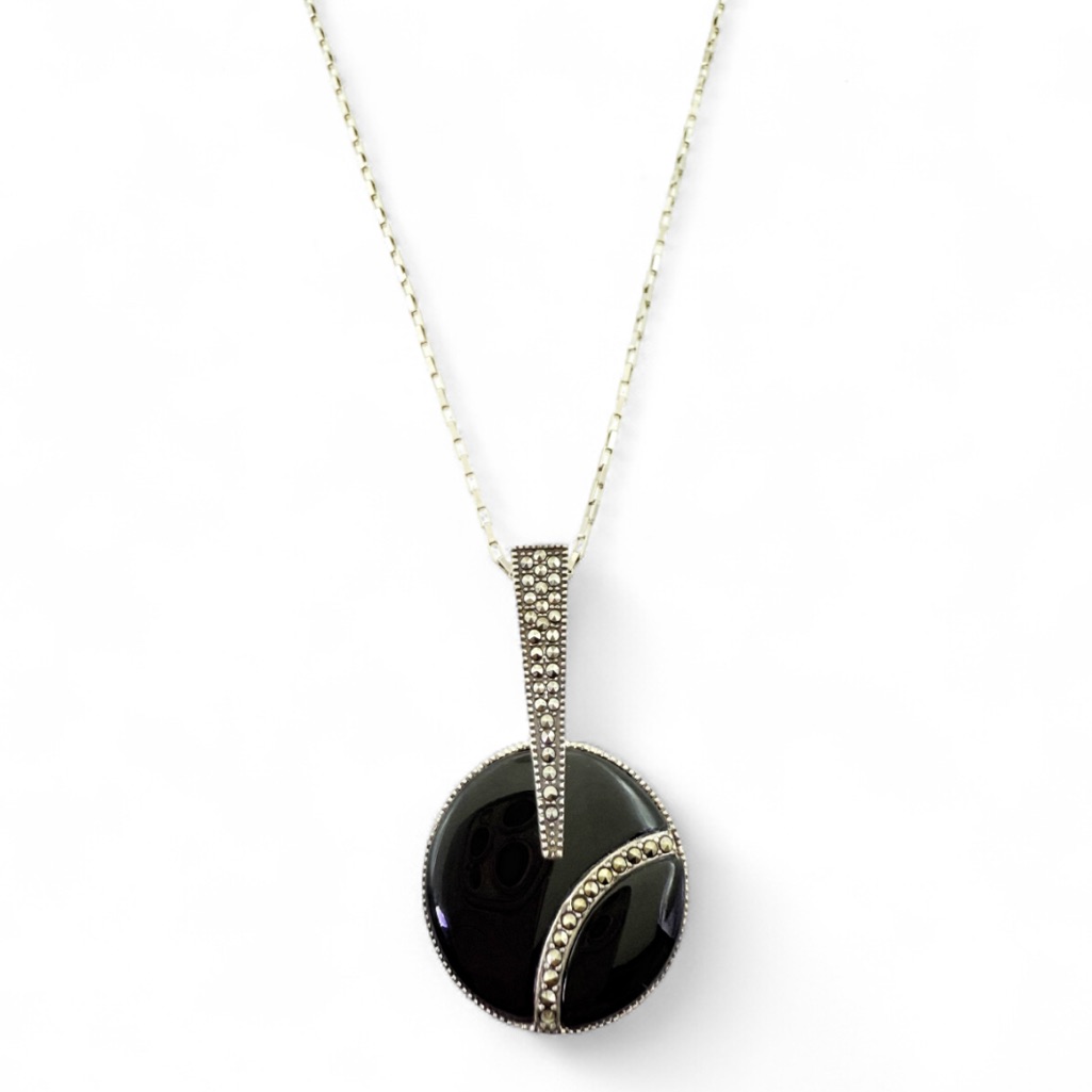 Judith Jack Elegant Black Onyx And 925 Sterling Silver Pendant Necklace